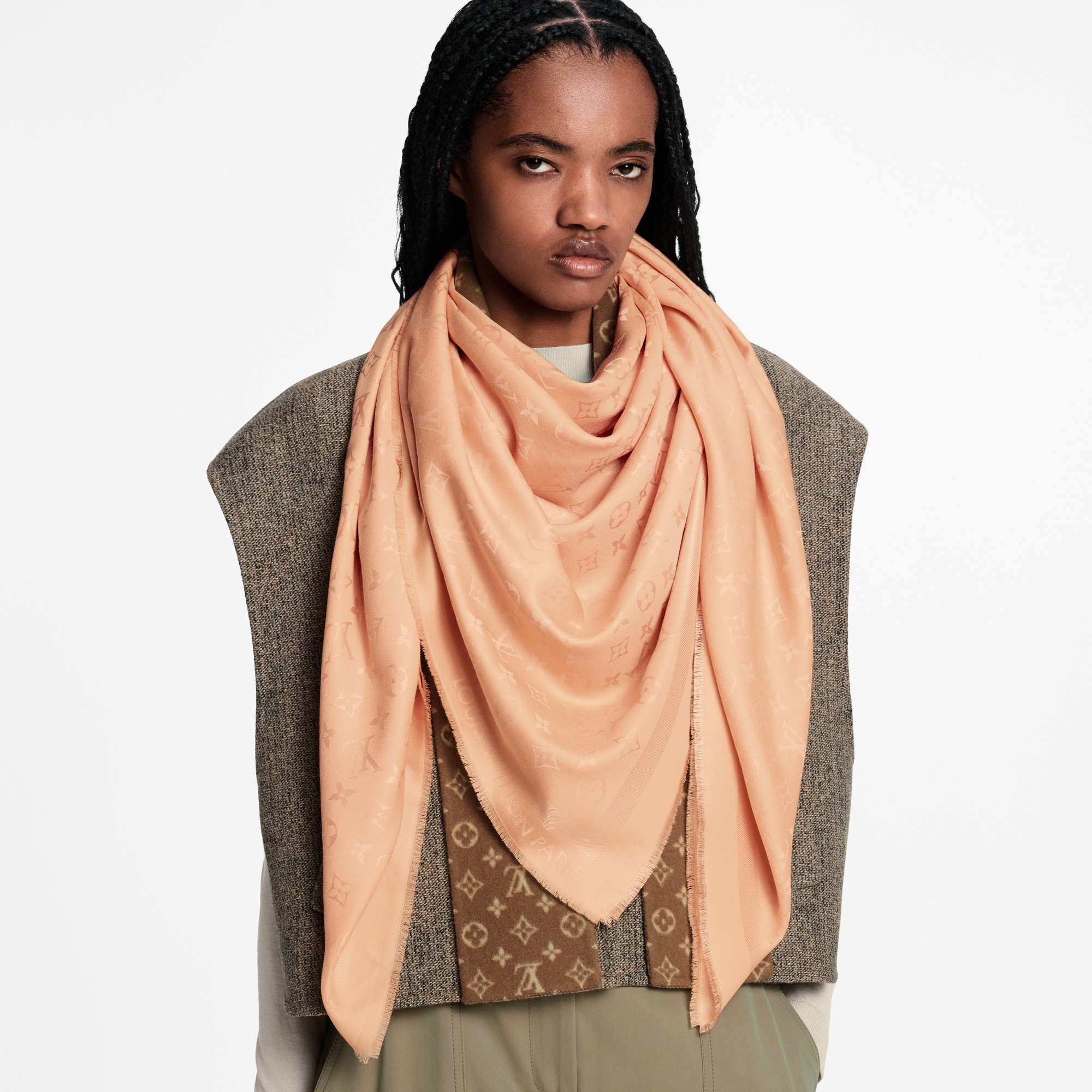 Monogram Blanket Shawl - Oversized Square Black Scarf | LOUIS